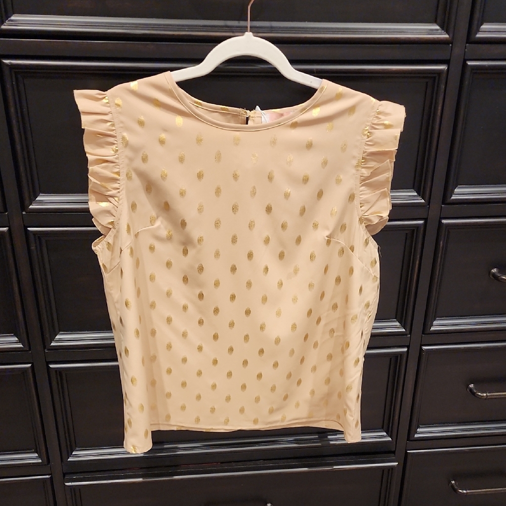 C+D+M Gold Polka Dot Women's Top - Size XL - NEW WITH TAGS